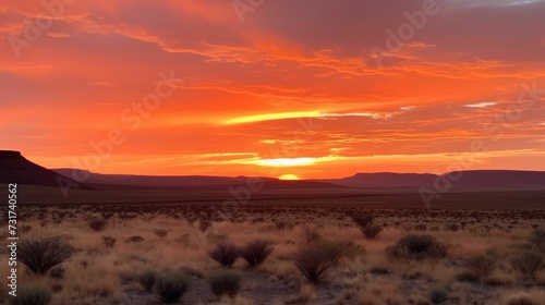 AI-generated illustration of an awe-inspiring desert sunset with a stunning valley scene.