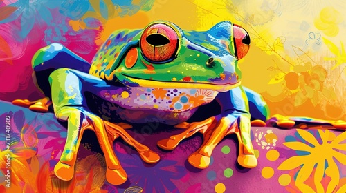 frog bright colorful and vibrant poster illustration © Jennifer