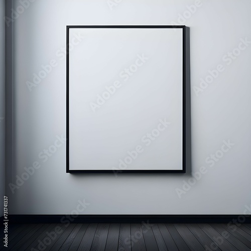AI generated illustration of a contemporary black wall frame, hung in a white wall photo