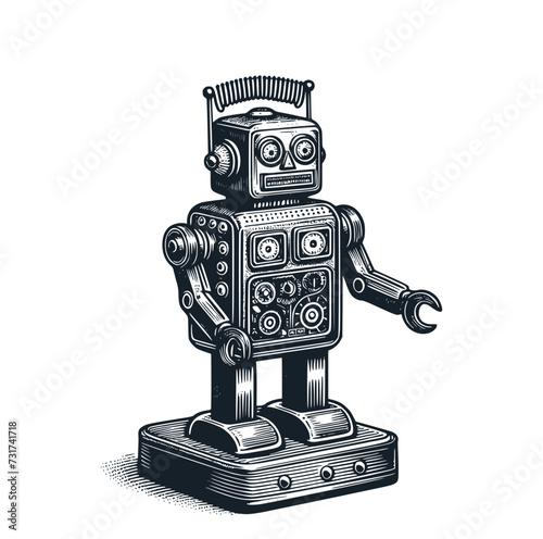 Vintage of tin toys robot.  Vector illustration.