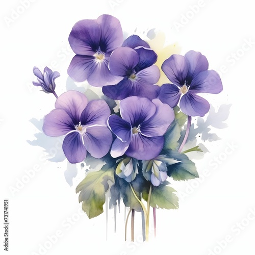 AI generated illustration of a vibrant purple flower with green leaves