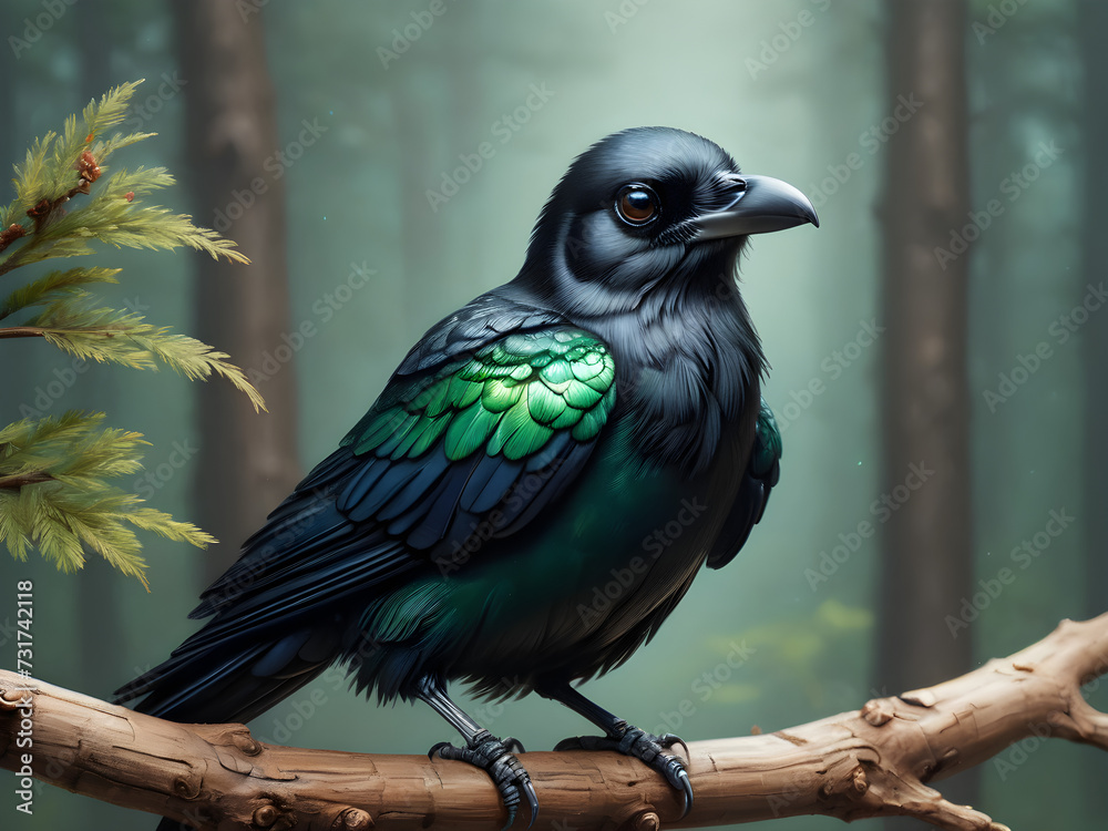 A simple name for this image could be Raven perched in nature A simple name for this image could be Raven perched in nature