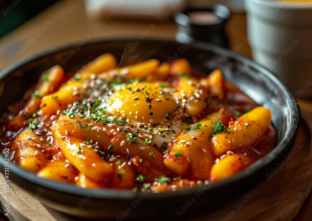 Tteokbokki, Spicy Rice cakes, Korean cuisine, angle view, ultra realistic food photography Tteokbokki, Spicy Rice cakes, Korean cuisine, angle view, ultra realistic food photography