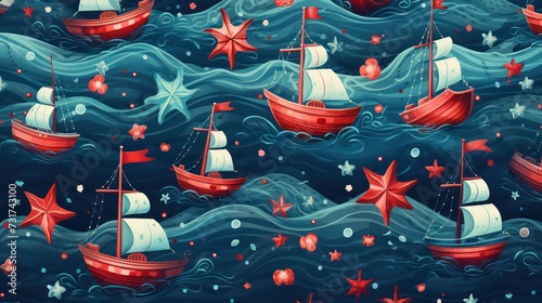 Beautiful marine illustration theme, vintage wallpaper