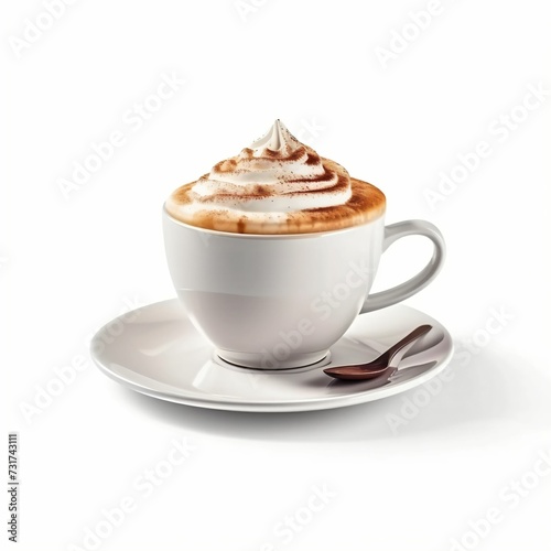 AI generated illustration of a cup of coffee with creamy topping on a white background