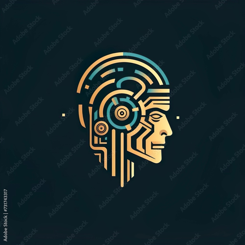 AI generated illustration of a logo with man's head with a futuristic cyberpunk aesthetic AI generated illustration of a logo with man's head with a futuristic cyberpunk aesthetic