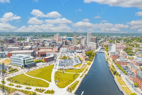 Fototapeta Naklejka Na Ścianę i Meble -  Aerial view of downtown Providence and the Providence River in Rhode Island