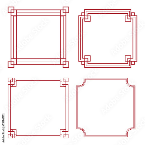 Chinese traditional frames set, line border with knot corners ornament isolated on white background. Asian decoration, retro.