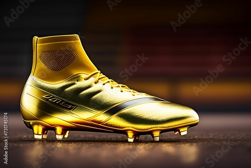 golden nike football boot with silver and gold on the toes photo