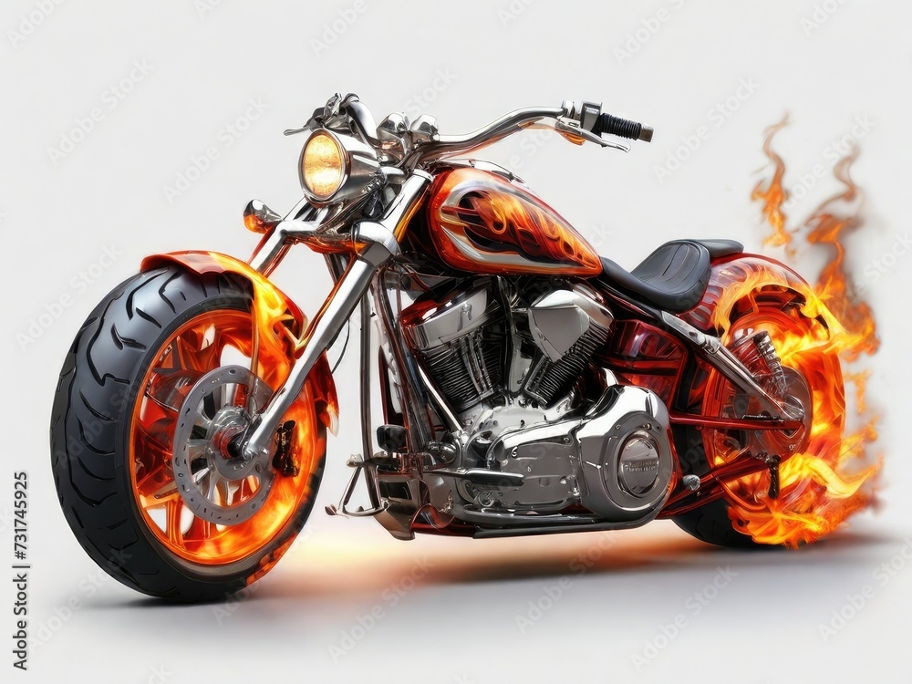 Flame-Forged Freedom: Rugged Classic Chopper Commands the on a white background Flame-Forged Freedom: Rugged Classic Chopper Commands the on a white background
