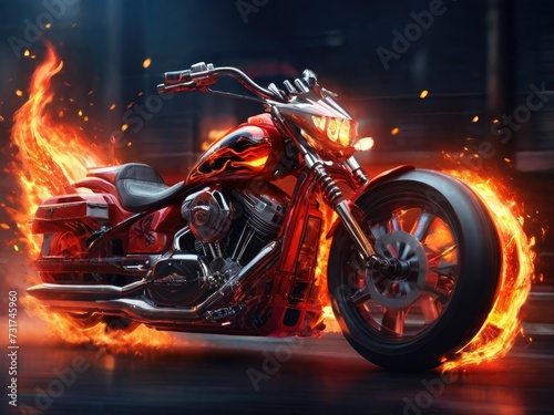 Ignition Masterpiece: Epic Burning Chopper Commands the Roads © bellart