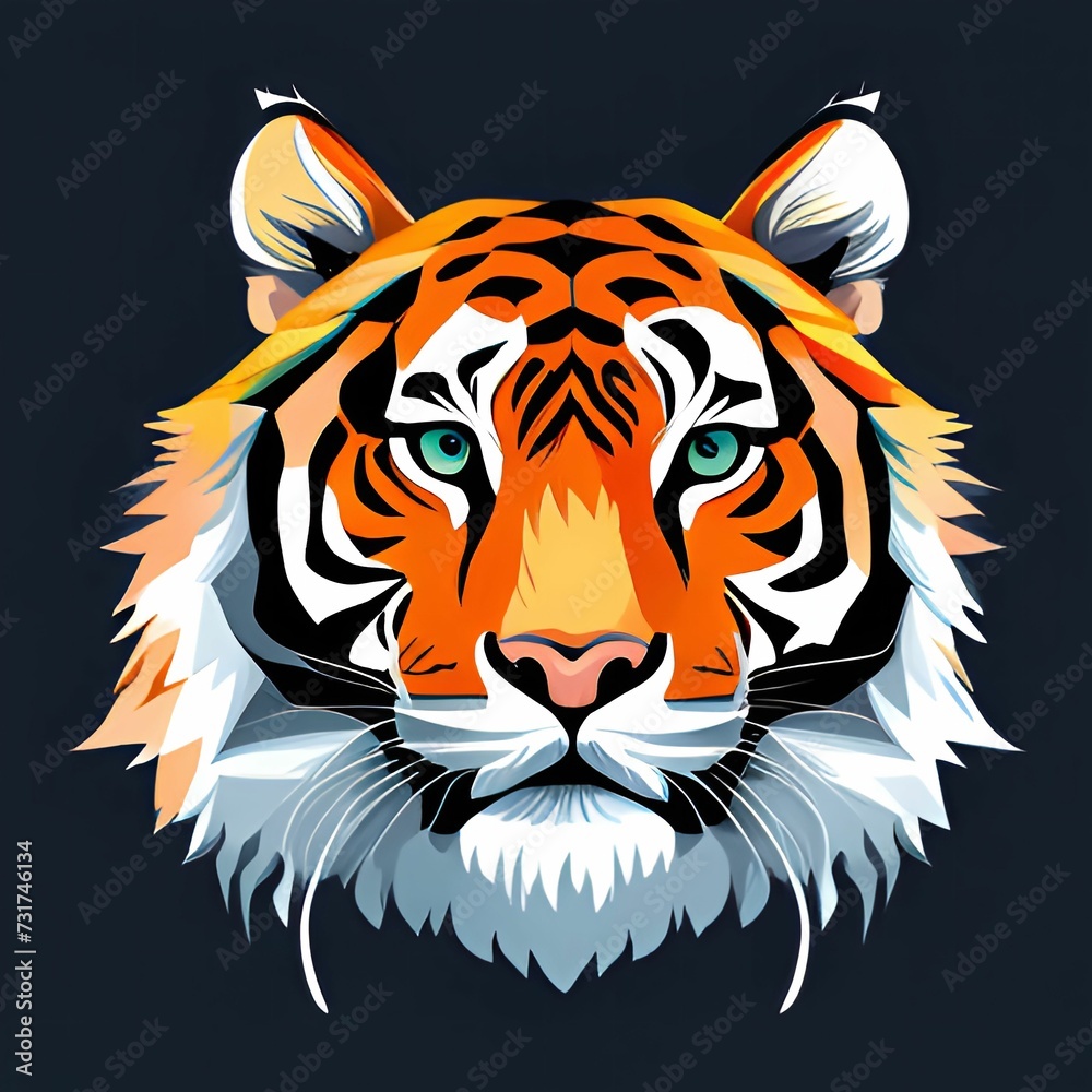 AI generated illustration of a tiger portrait on a dark background