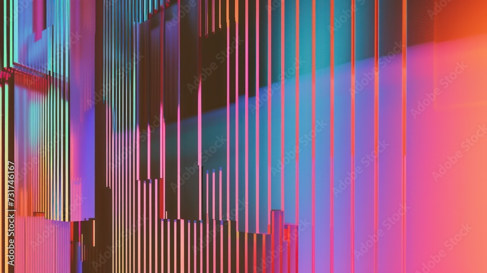 Obraz premium Abstract background showcasing uniform minimalist generative art characterized by ethereal primary colors, solid glitch elements, and a gradient