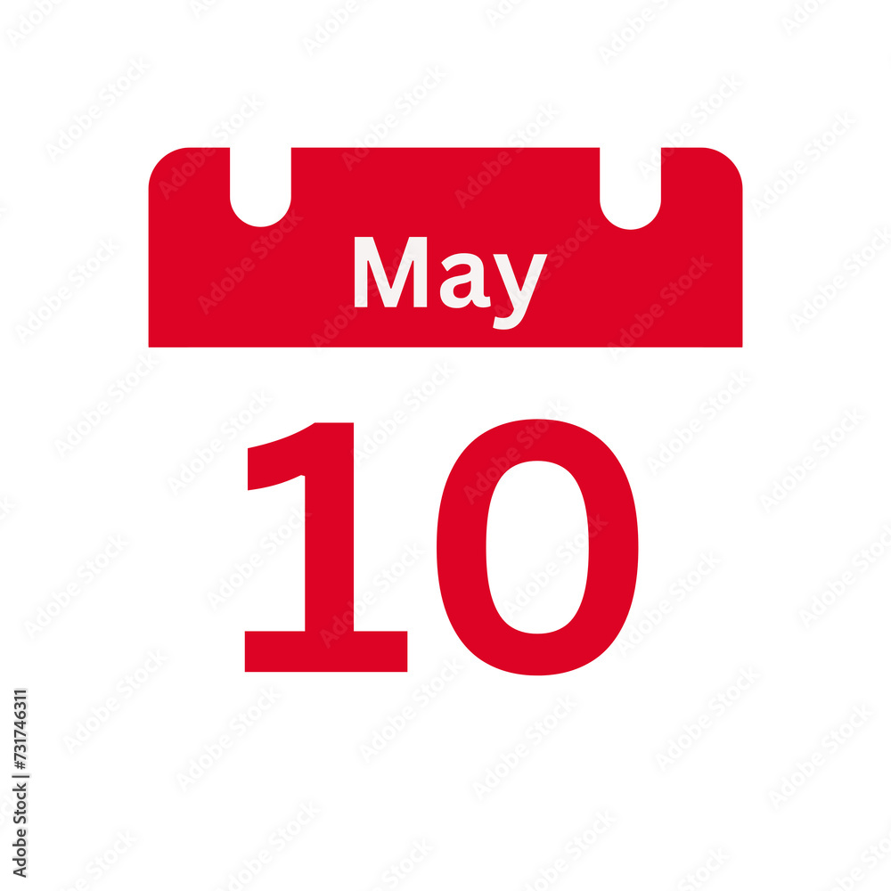 May 10 Calendar Day or Calendar Date for Deadlines / Appointment On a clear transparent background