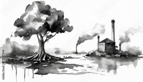 Pollution Concept Watercolor Style