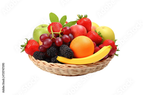Mixed Fresh Fruits in a Basket Isolated On Transparent Background