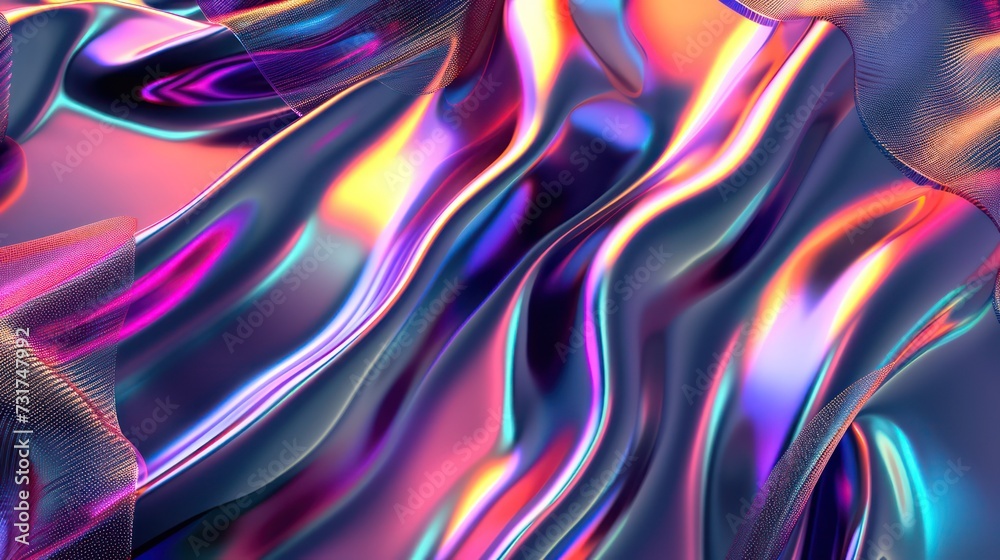 abstract background showcasing holographic elements, solid glitch effects, and a rainbow gradient color scheme