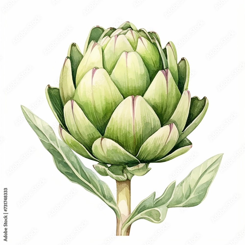 AI generated illustration of a vibrant painting of an artichoke against a stark white background AI generated illustration of a vibrant painting of an artichoke against a stark white background