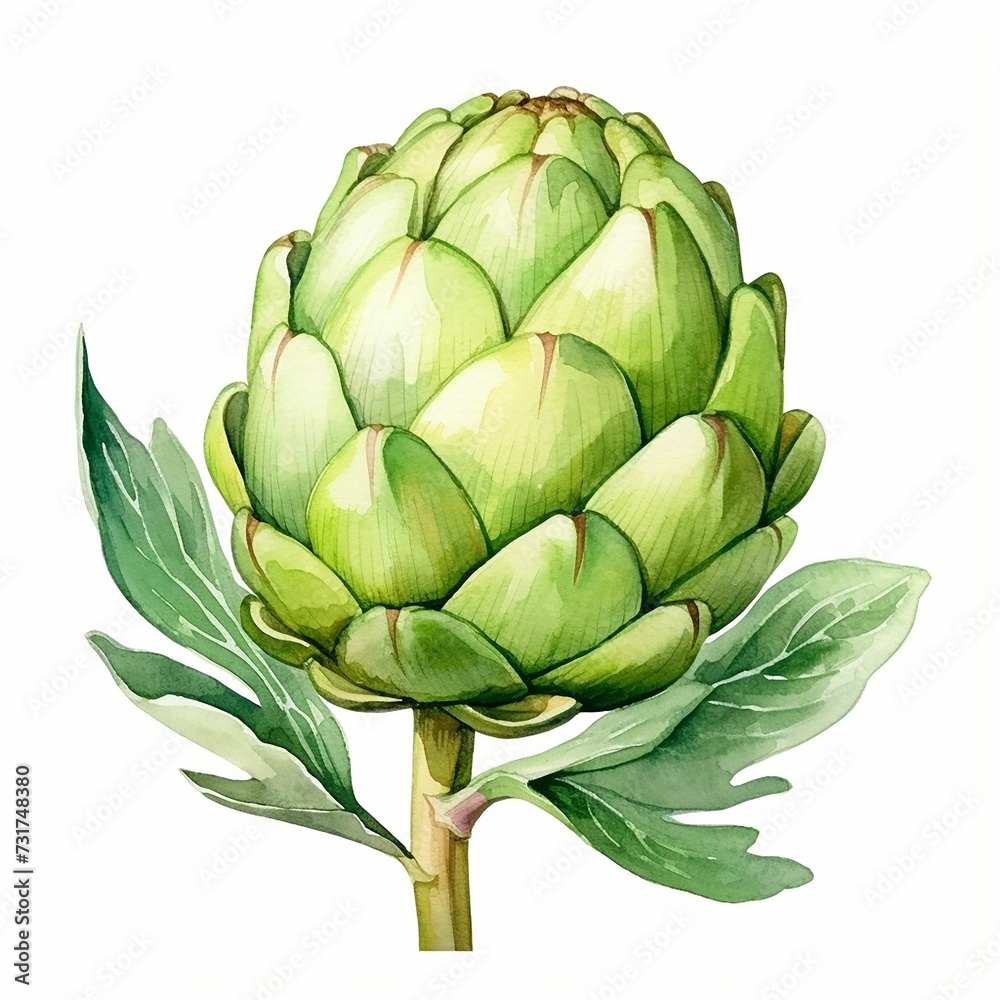 Fototapeta premium AI generated illustration of a vibrant painting of an artichoke against a stark white background