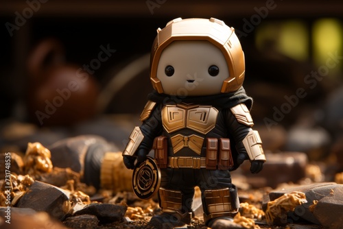 Cute robot embracing bitcoin - futuristic cryptocurrency concept