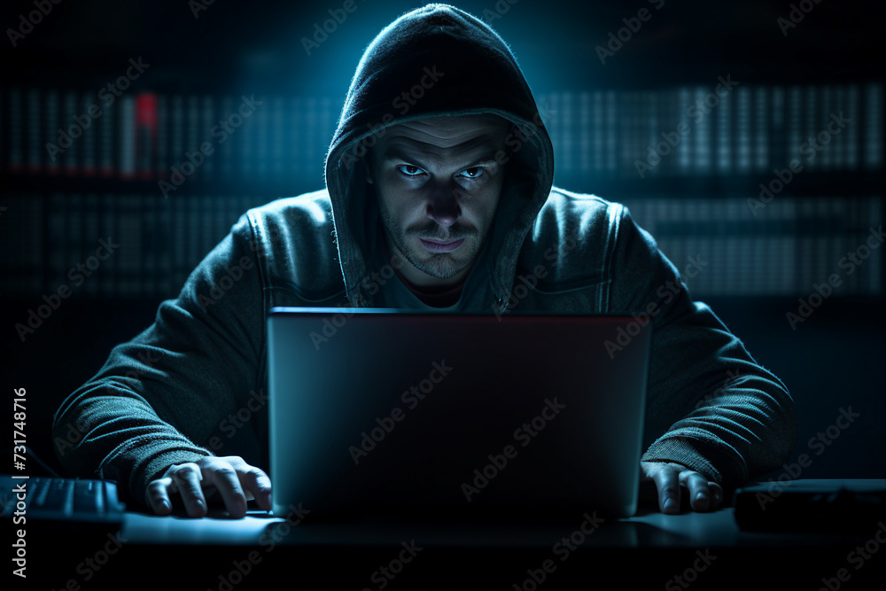 Experienced hacker in action breaking software protection server code Generative Ai image pic Experienced hacker in action breaking software protection server code Generative Ai image pic