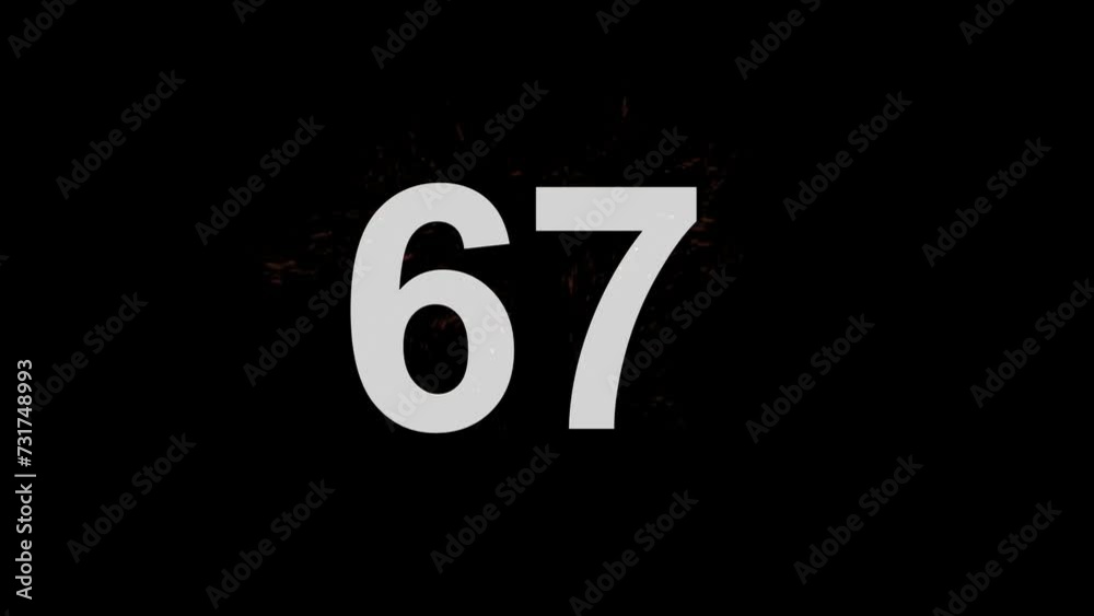 Number 67 on fire with alpha channel, number sixty seven Number 67 on fire with alpha channel, number sixty seven