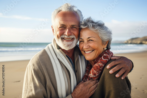 Elderly happy couple enjoying life together styling clothes family portrait Generative AI technology picture image photo