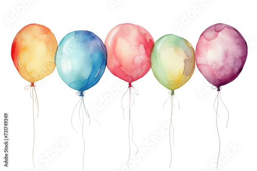 Colorful balloons watercolor isolated on transparent background