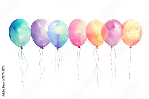 Colorful balloons watercolor isolated on transparent background