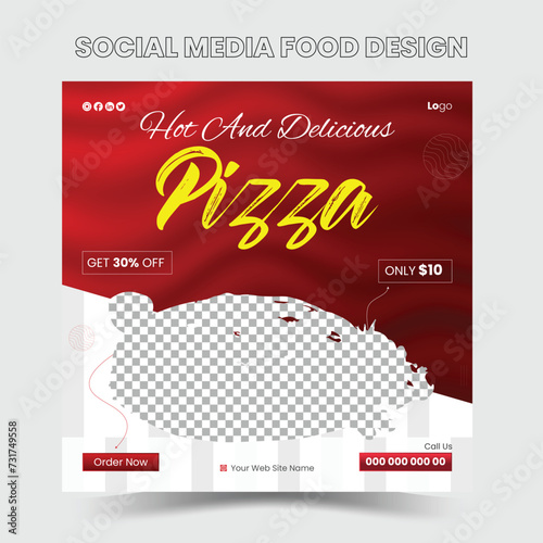 Food social media banner design template. Best offer social media post vector illustration. Square size photo
