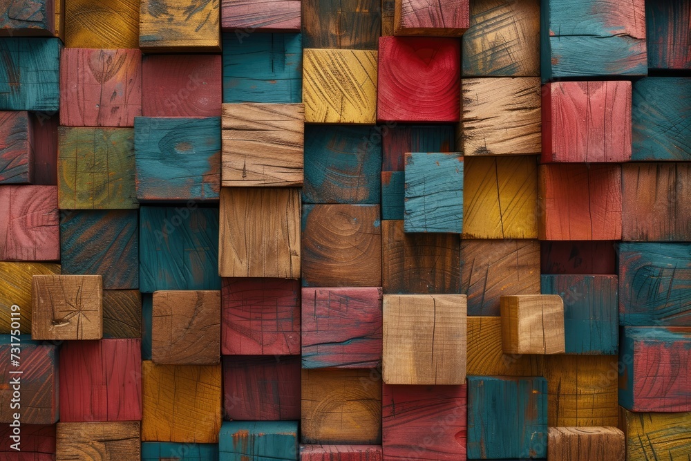 Abstract block stack wooden 3d cubes, colorful wood texture for backdrop Abstract block stack wooden 3d cubes, colorful wood texture for backdrop
