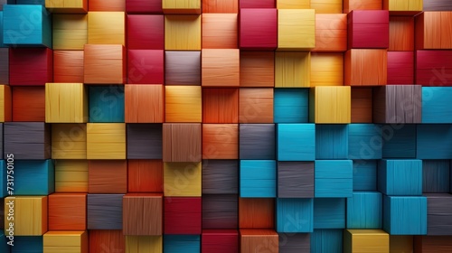 Abstract block stack wooden 3d cubes, colorful wood texture for backdrop