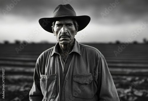 AI generated illustration of a mature man wearing a cowboy hat in a rural landscape photo