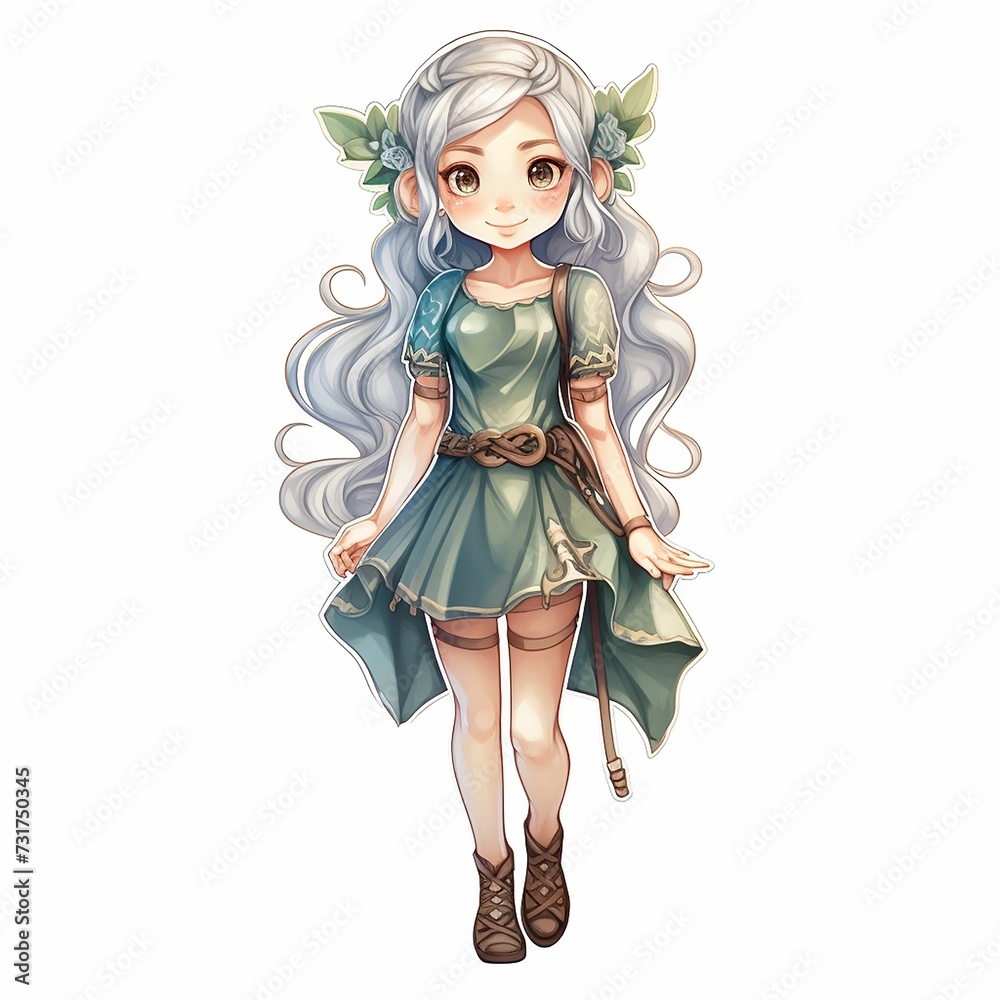AI generated illustration of a young female fantasy elf princess in a green dress AI generated illustration of a young female fantasy elf princess in a green dress