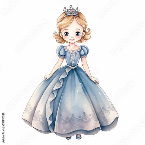 French princess cartoon character in a blue dress isolated on the white background