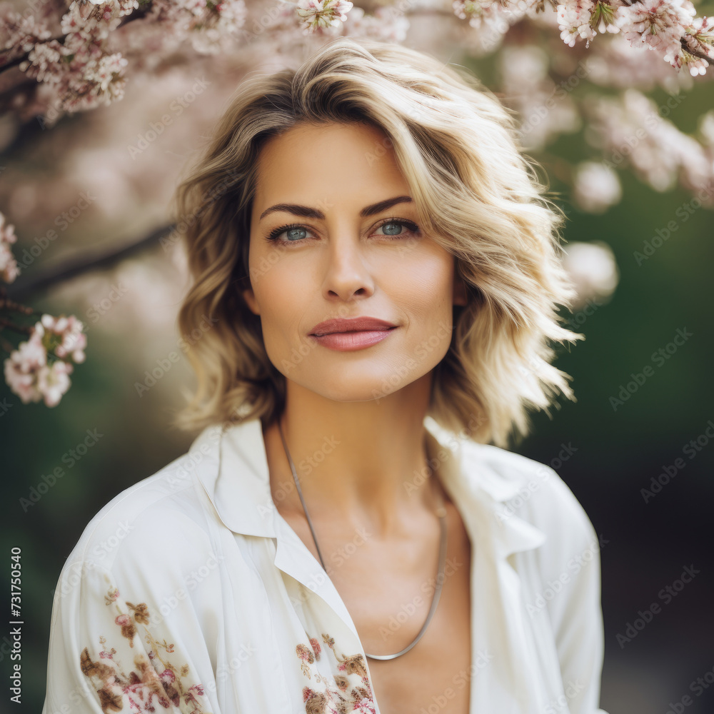 Ethereal Elegance: Enchanting European Woman Amidst Japanese Cherry Blossoms Ethereal Elegance: Enchanting European Woman Amidst Japanese Cherry Blossoms