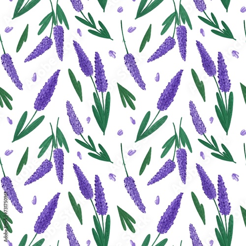 Seamless Lavender print. Floral print in watercolor style.