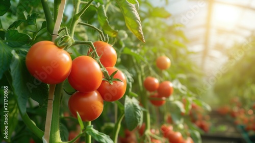 Fresh tomatoes in greenhouse,smart farming concept.generative ai