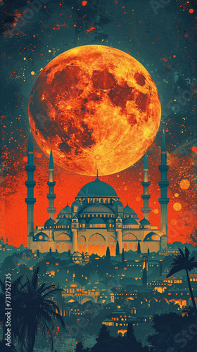 Ramadan Kareem. Islamic greeting card template with Ramadan for wallpaper design. Poster, media banner