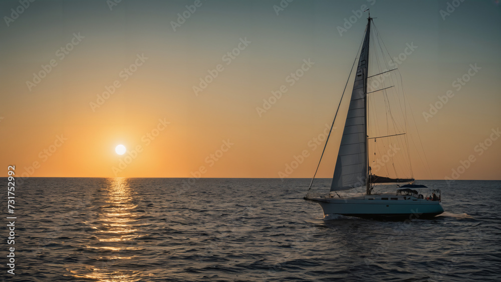 sailboat in the ocean at sunset with sun setting