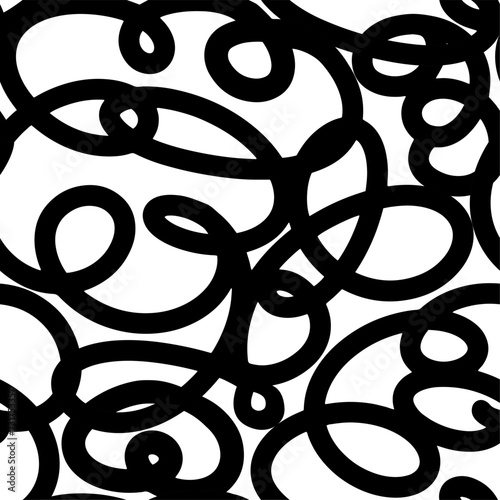 Bold Curly Lines pattern in Black and White colors. Abstract Squiggle Wavy print. Naive playful squiggle background. Childish, Doodle drawing. Vector illustration.