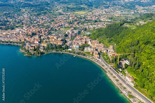 Aerial view of the picturesque town on the shore of Lake Garda. Italy.
