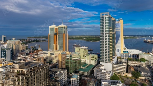 View of Dar es Salaam, Tanzania, showing a vibrant cityscape with tall buildings