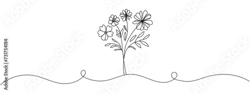 Set of continuous line flowers. One line drawing concept. Vector illustration isolated on white background.