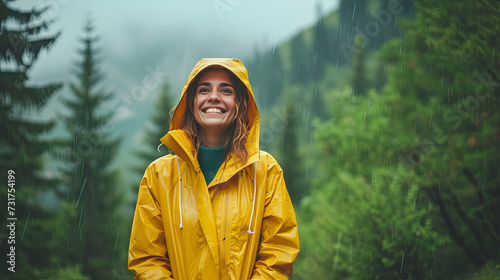 A young woman climbs the mountains and rejoices