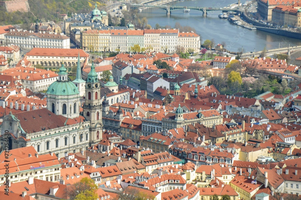 View on colorful Prague City with its Towers and historical Buildings, Czech Republic