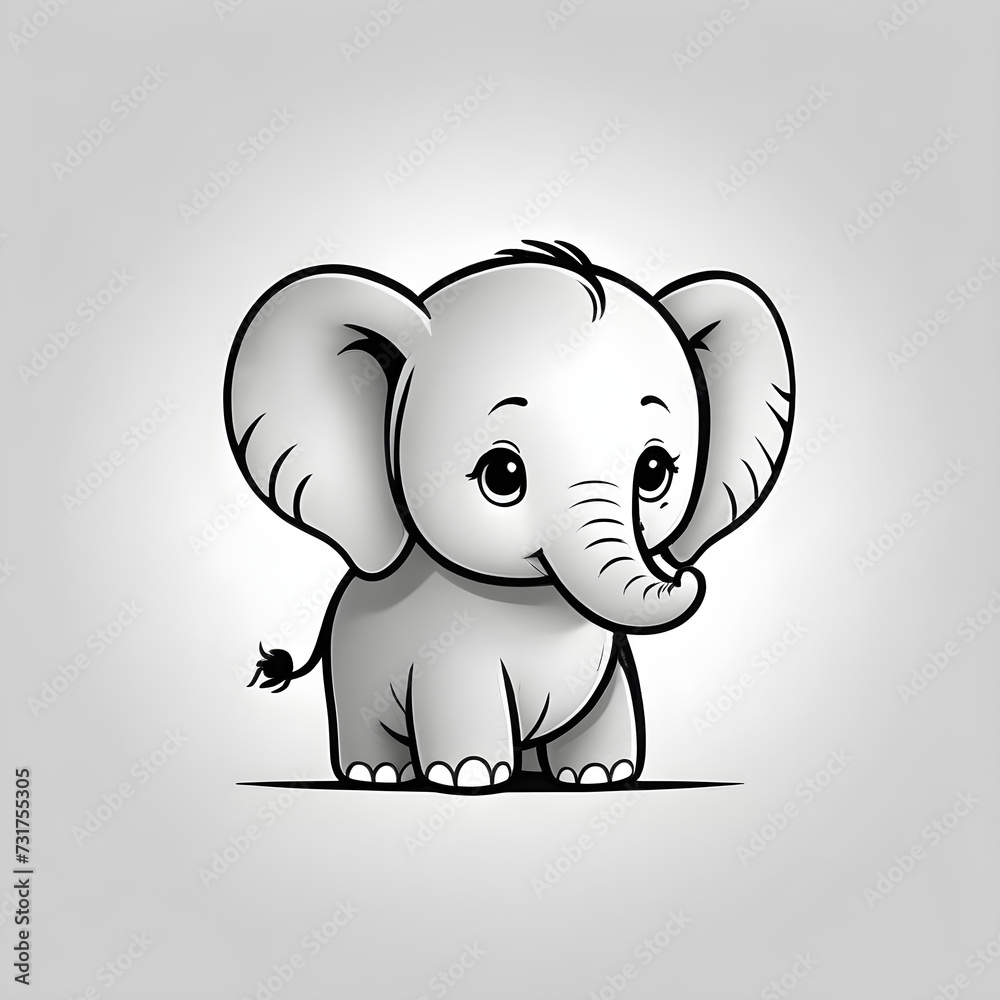 Fototapeta premium drawing of cute cartoon baby elephant vector logo