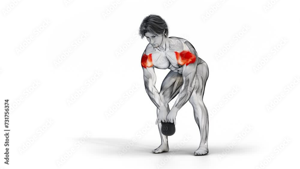 3d illustration of a character exercising Shoulders Kettlebell Rear Delt Row 3d illustration of a character exercising Shoulders Kettlebell Rear Delt Row