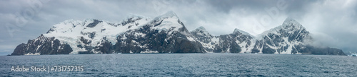Panoramic view of Elephant Island, Antarctica. Shows the difficult coastal terrain and unforgiving environment © Luis