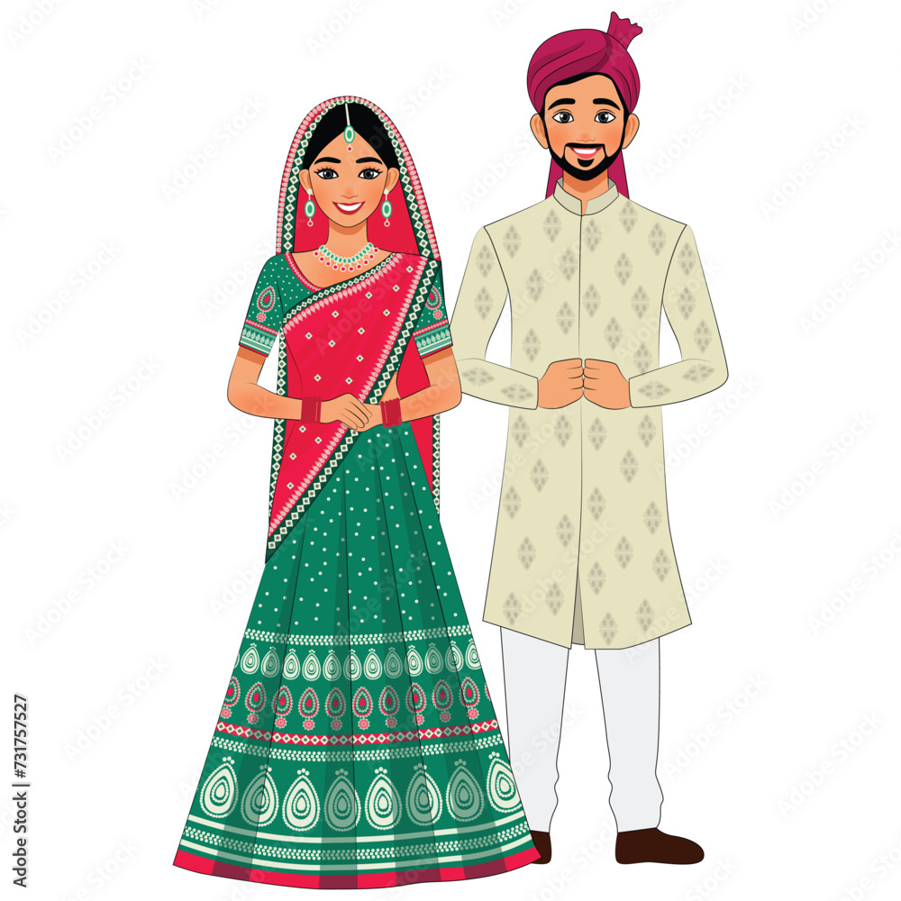 Rajasthani wedding ceremony couple doodle outfits